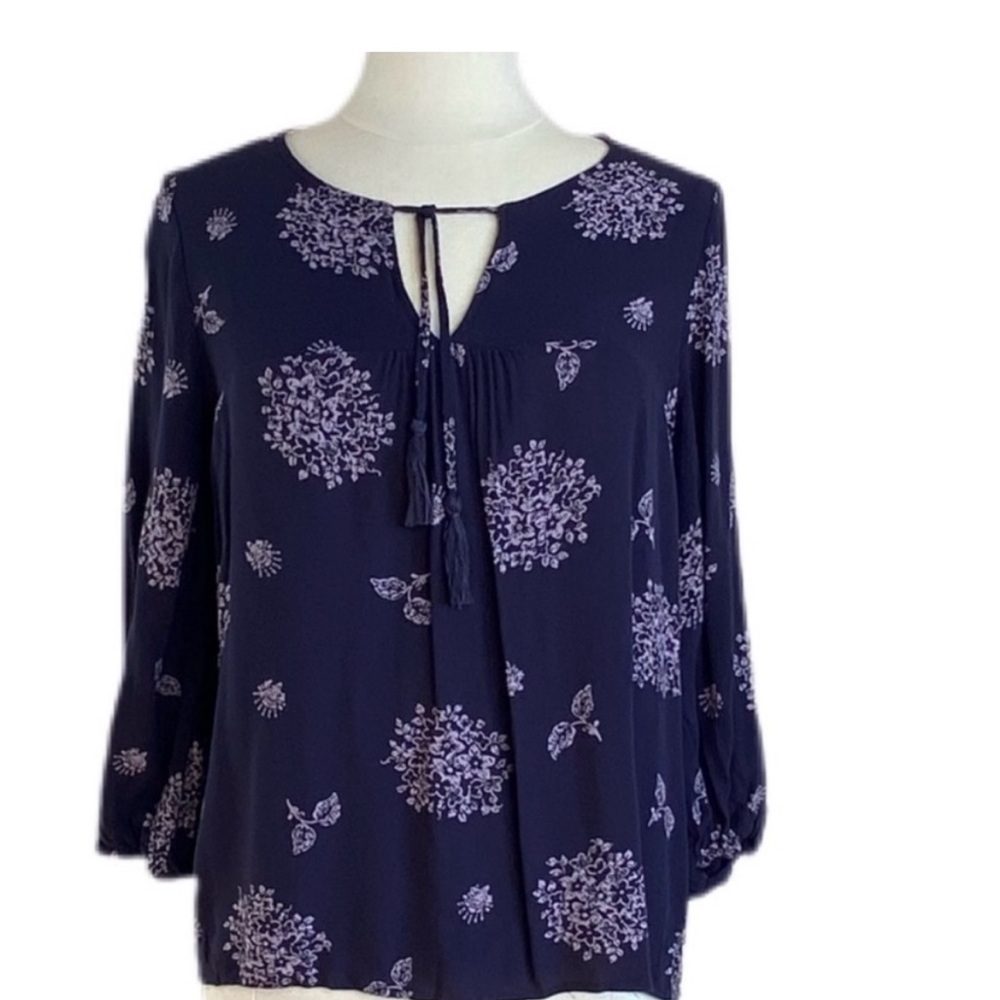 Skies Are Blue Flutter Sleeve Tie Front Blouse in Blue and Purple